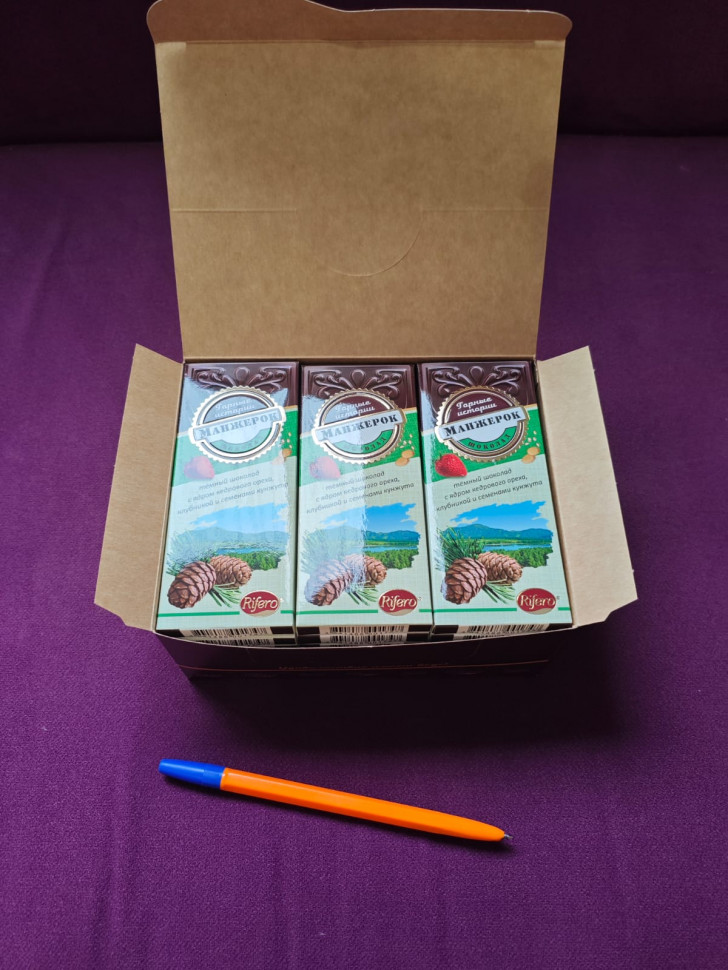   Риф и Ко Шоколадная плитка «Манжерок»(кедровые орехи, клубника, кунжут)  (блок 18шт по 55г)    в Черкесске