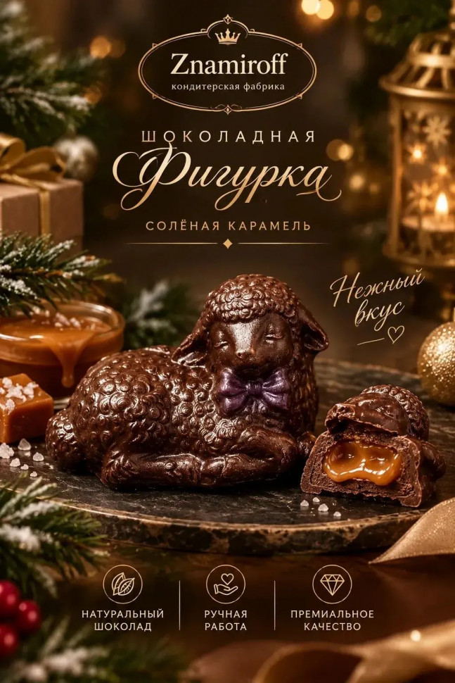  Шоколад фигурный "Овечка спящая" молочный шоколад с начинкой солёная карамель(блок 5шт по 70г) в Черкесске